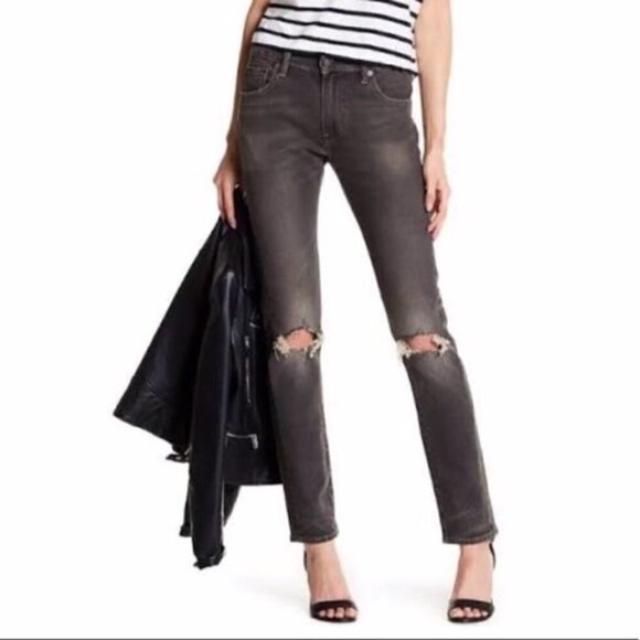 NWT Levi’s 505C Grey Jeans Ripped Straight Leg Distressed Denim Size 25 - Picture 2 of 7